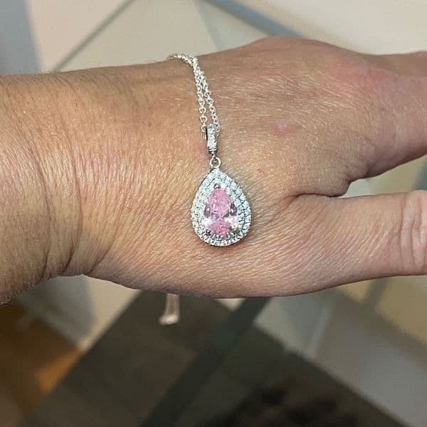 The Pretty in Pink Teardrop Pendant necklace in 925 silver and cubic zirconia - Thumbnail 8