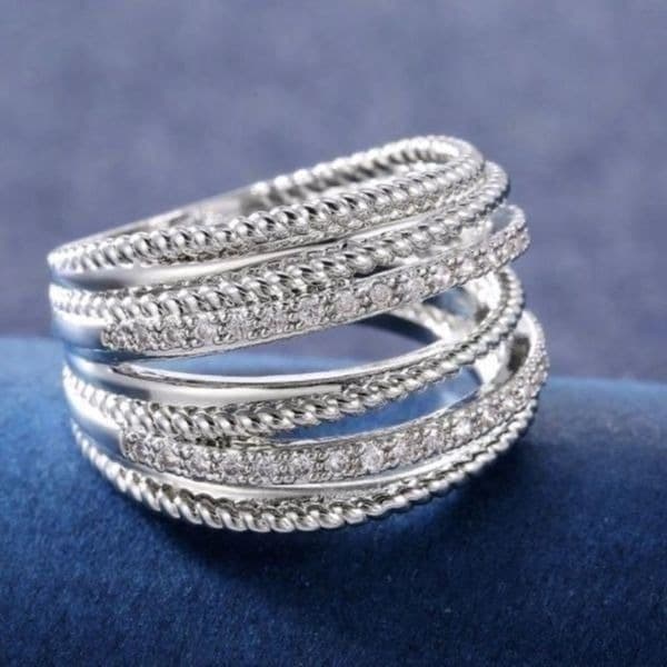 The Moderne Statement band ring in 925 & white sapphire sz 6 - Thumbnail 2