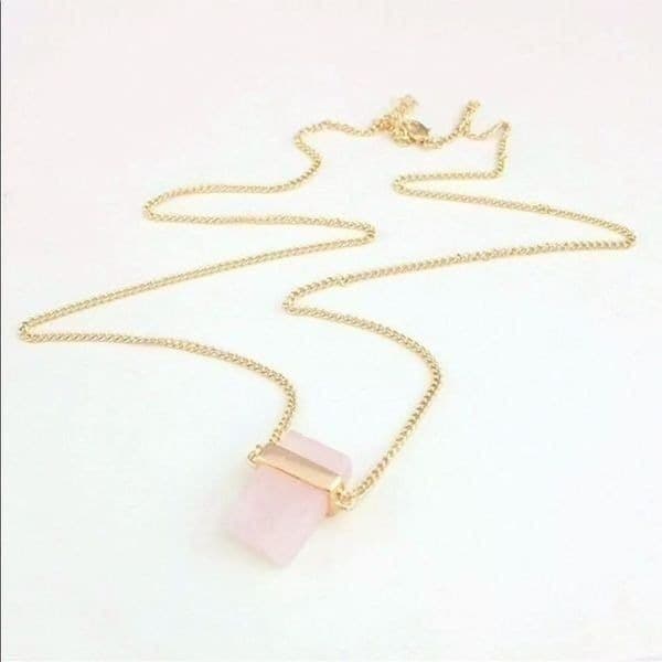 The Rose Quartz Gold Plated Long Chain With Rose Quartz pendant - Image 1