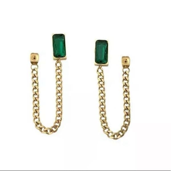 The Champion Square Emerald Crystal Gold Chain Dangle drop Earrings - Thumbnail 7