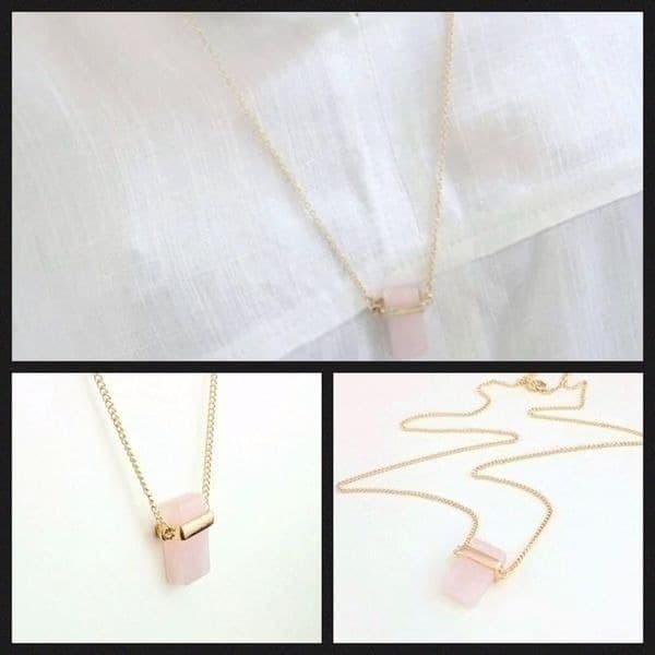 The Rose Quartz Gold Plated Long Chain With Rose Quartz pendant - Thumbnail 3