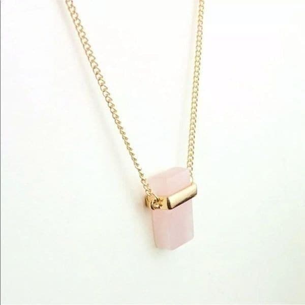 The Rose Quartz Gold Plated Long Chain With Rose Quartz pendant - Thumbnail 4
