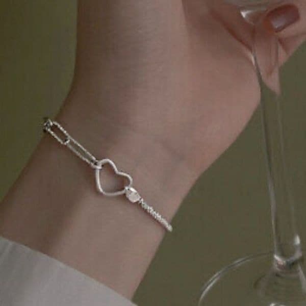The Multimedia Dainty Heart link pendant bracelet in 925 silver. - Thumbnail 9