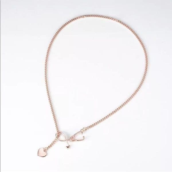 The Doctor Is In stethoscope and heart interlocking necklace - Image 1