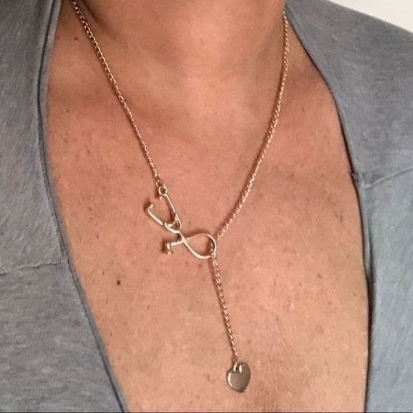 The Doctor Is In stethoscope and heart interlocking necklace - Thumbnail 2