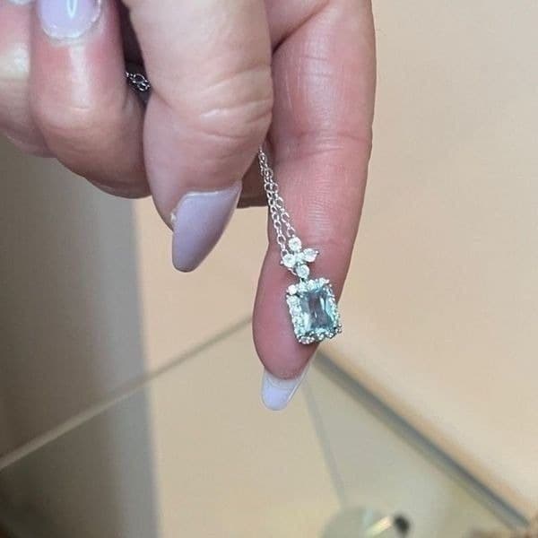 The Atlantis Aquamarine Pendant Necklace in 925 silver and lab created stones - Thumbnail 5