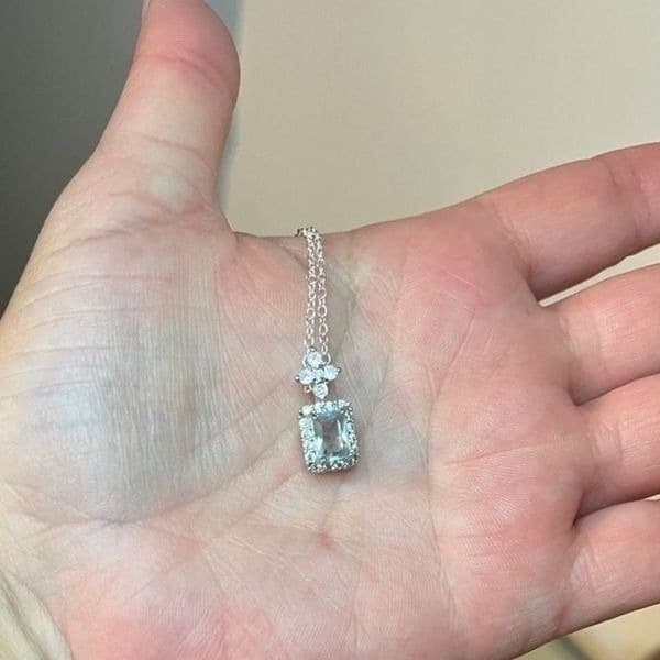 The Atlantis Aquamarine Pendant Necklace in 925 silver and lab created stones - Thumbnail 3