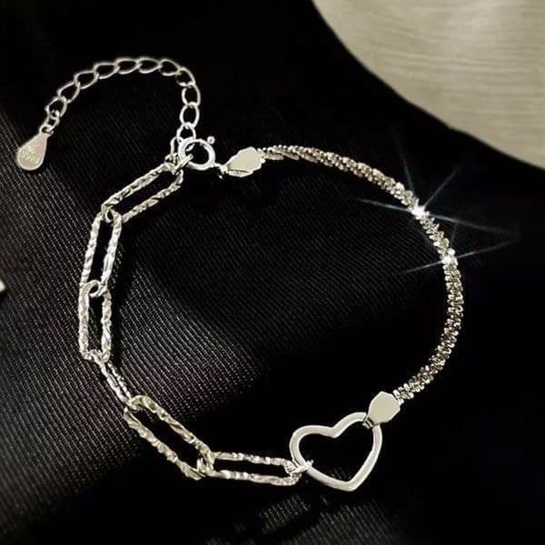 The Multimedia Dainty Heart link pendant bracelet in 925 silver. - Thumbnail 3