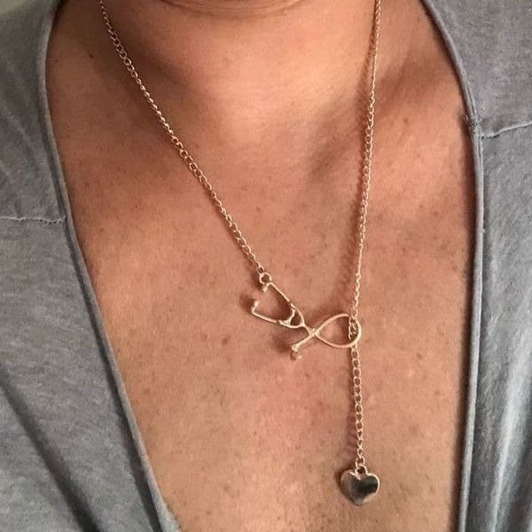 The Doctor Is In stethoscope and heart interlocking necklace - Thumbnail 5
