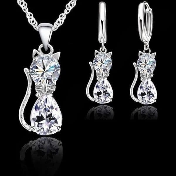 The Couture Cat Pendant Necklace and earrings set in sterling silver - Image 1