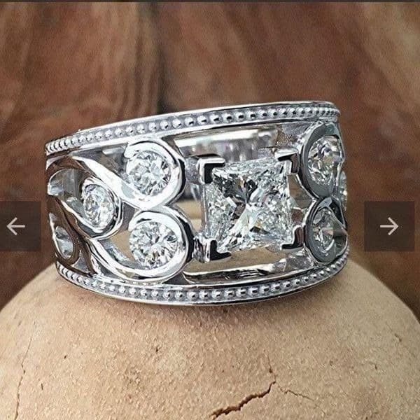 The Art Deco wide band ring in 925 silver and cubic zirconia sz 9 - Image 1