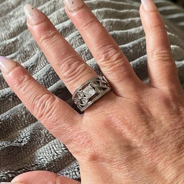 The Art Deco wide band ring in 925 silver and cubic zirconia sz 9 - Thumbnail 3