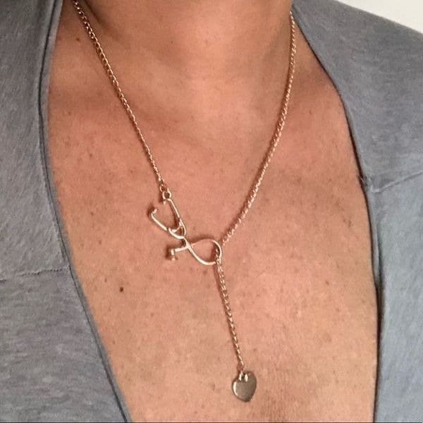 The Doctor Is In stethoscope and heart interlocking necklace - Thumbnail 2