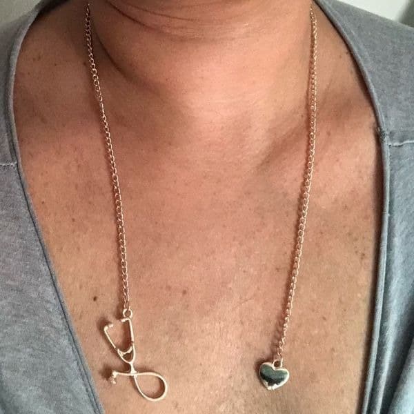 The Doctor Is In stethoscope and heart interlocking necklace - Thumbnail 3