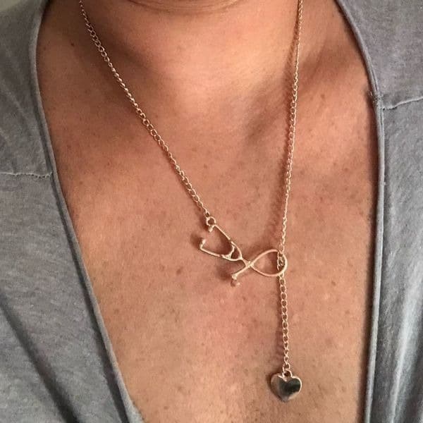 The Doctor Is In stethoscope and heart interlocking necklace - Thumbnail 5