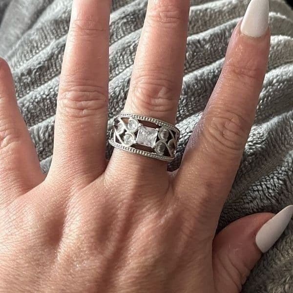 The Art Deco wide band ring in 925 silver and cubic zirconia sz 9 - Thumbnail 2