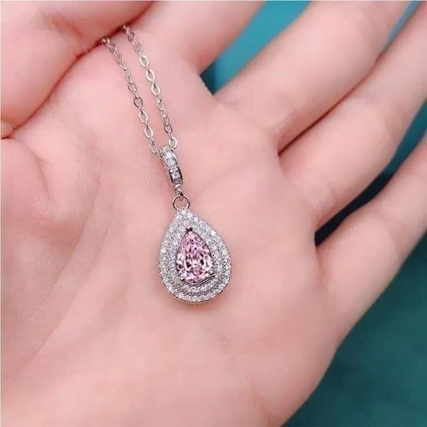 The Pretty in Pink Teardrop Pendant necklace in 925 silver and cubic zirconia - Thumbnail 6