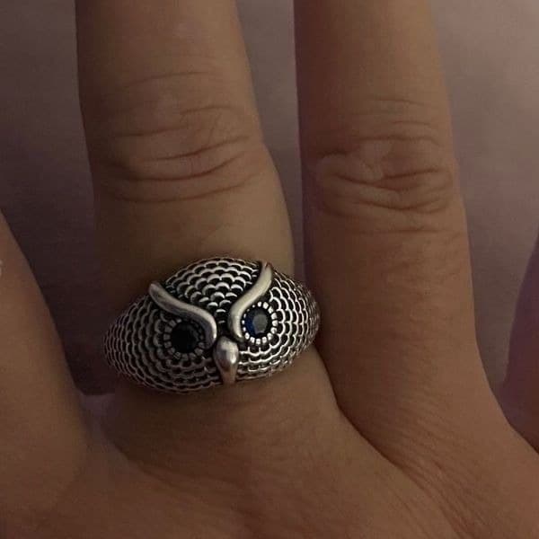 The Blue Eyed Owl Ring in antiqued 925 silver - Thumbnail 5