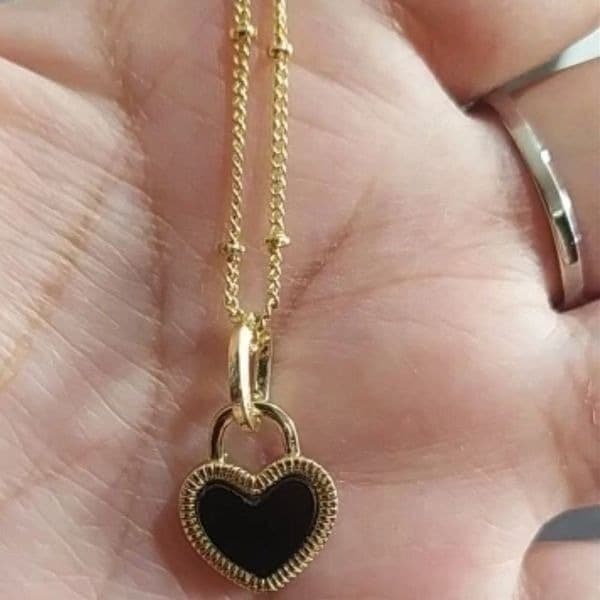 The Two Faced Heart Black/White Shell Pendant Necklace Gold over 925 - Thumbnail 11