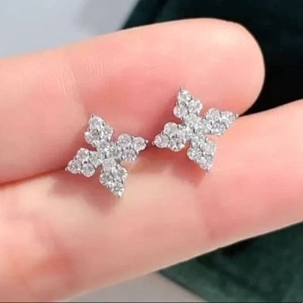 The Fabulous Four Points Dainty 925/White Sapphire Drop stud earrings - Thumbnail 2