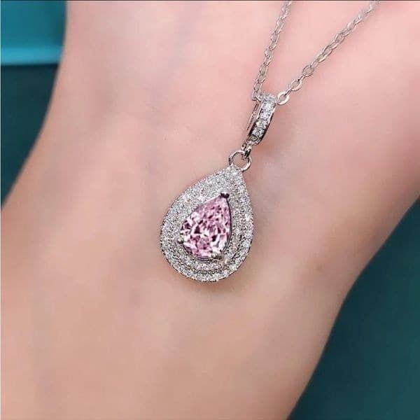 The Pretty in Pink Teardrop Pendant necklace in 925 silver and cubic zirconia - Thumbnail 7