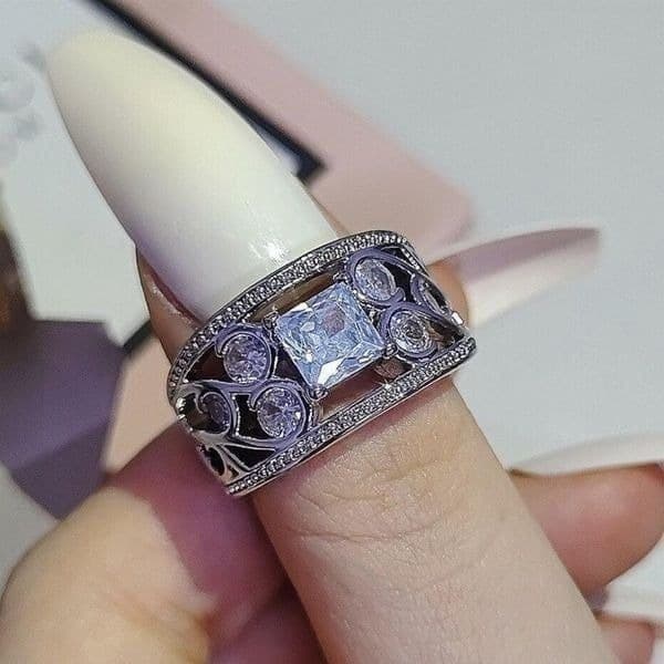 The Art Deco wide band ring in 925 silver and cubic zirconia sz 9 - Thumbnail 9