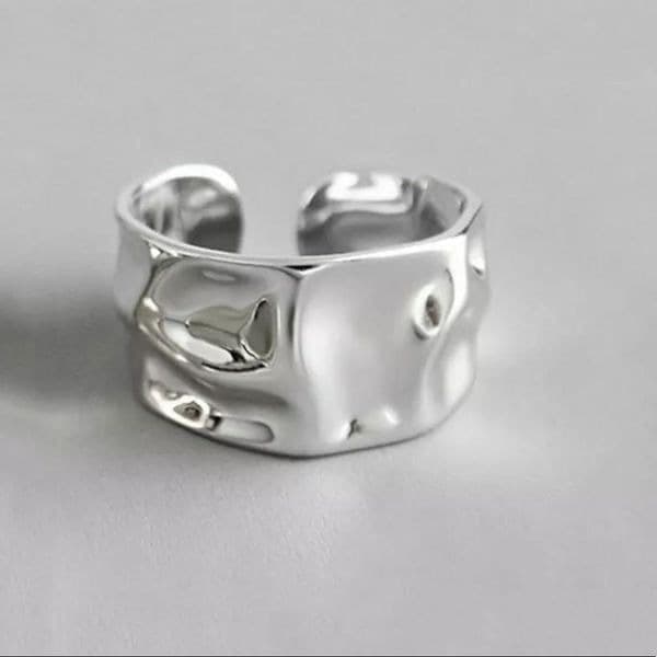 The Hammered Ring 925 adjustable silver band ring - Thumbnail 2