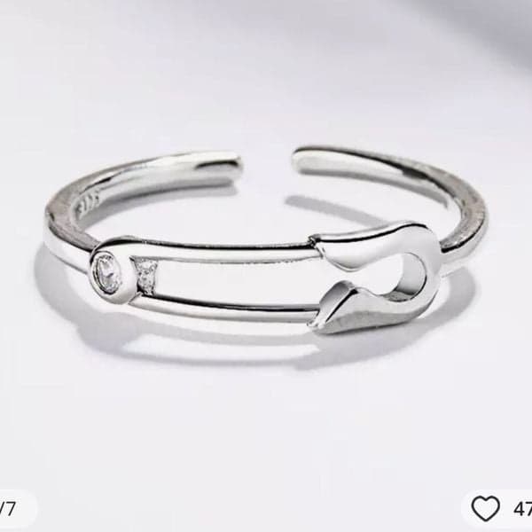 The Mini Safety Pin Ring with cubic zirconia - Thumbnail 2