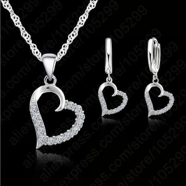 The Crystal Heart Necklace and Earrings set in 925 silver and crystals - Thumbnail 3
