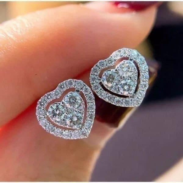 Dainty Hearts stud 925 and white sapphire earrings - Image 1