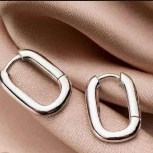 The Silver Geo Hoop. Dainty huggie earrings stamped 925 - Image 1