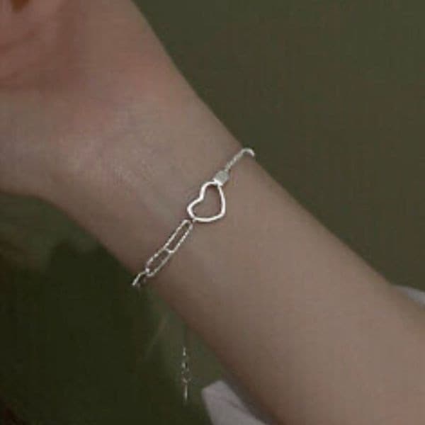 The Multimedia Dainty Heart link pendant bracelet in 925 silver. - Thumbnail 12