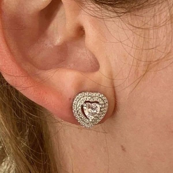 The Double Heart Earrings in 925 silver and brilliant diamonds - Thumbnail 3