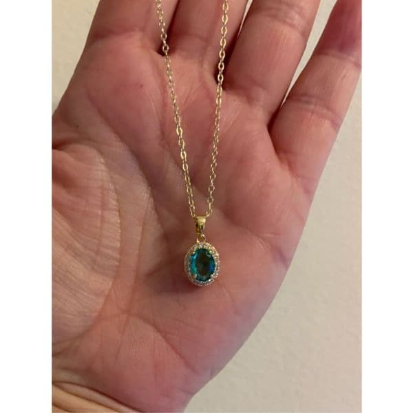 The oval emerald pendant necklace plated in 18k gold with lab created stones - Thumbnail 9