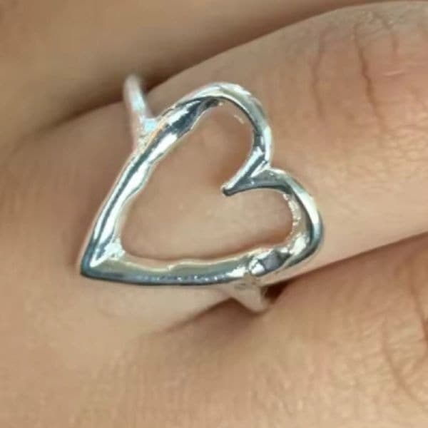 Big Heart adjustable ring in 925 sterling silver - Thumbnail 2