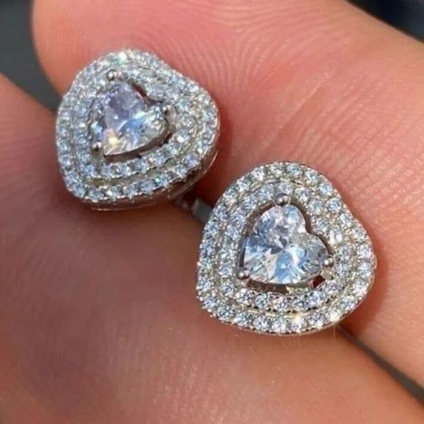 The Double Heart Earrings in 925 silver and brilliant diamonds - Thumbnail 4