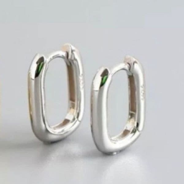 The Silver Geo Hoop. Dainty huggie earrings stamped 925 - Thumbnail 3