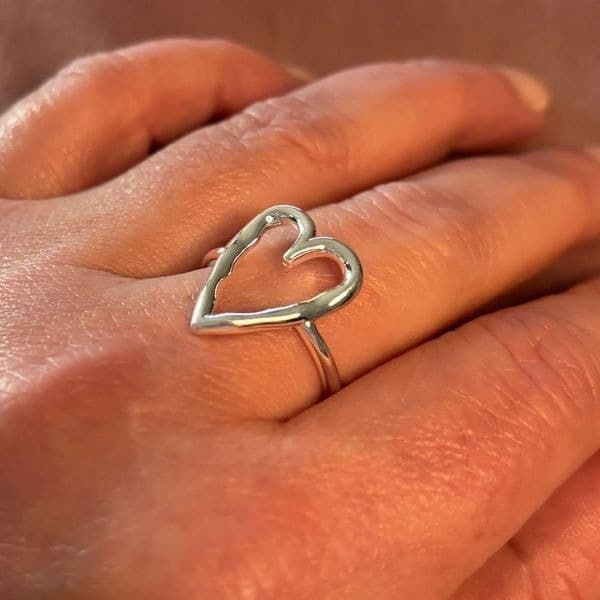 Big Heart adjustable ring in 925 sterling silver - Thumbnail 8