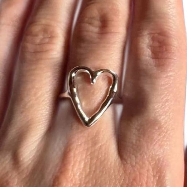 Big Heart adjustable ring in 925 sterling silver - Thumbnail 3