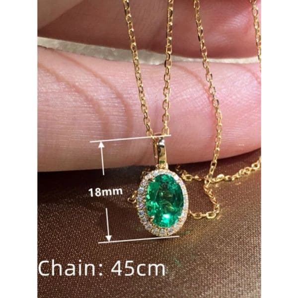 The oval emerald pendant necklace plated in 18k gold with lab created stones - Thumbnail 3