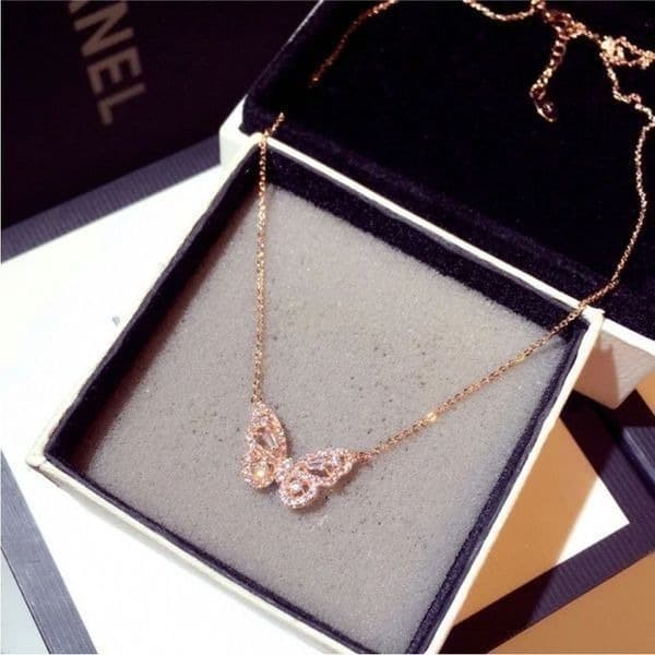 Rose gold butterfly necklace in 925 - Thumbnail 3