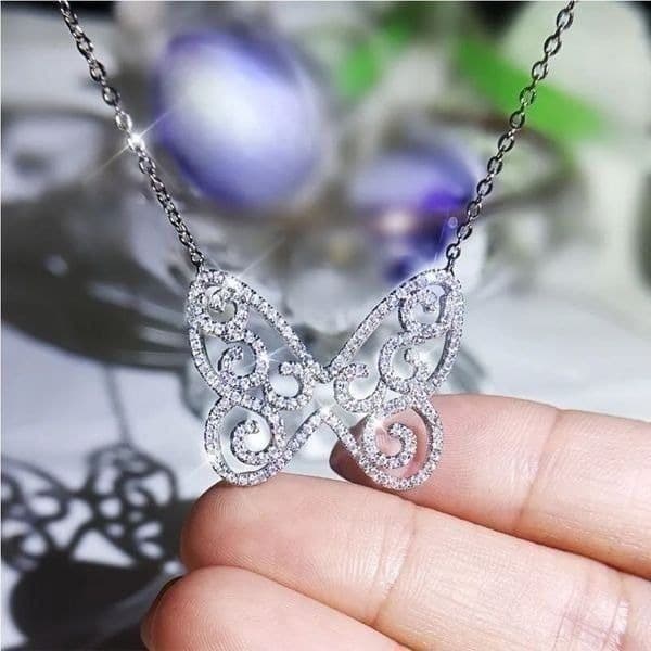 The Brilliant Butterfly pendant necklace in 925 silver and cubic zirconia - Thumbnail 2