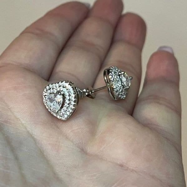 The Double Heart Earrings in 925 silver and brilliant diamonds - Thumbnail 7