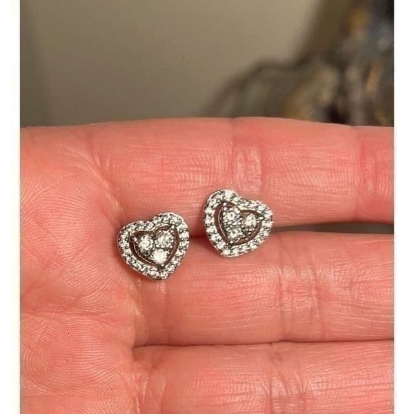 Dainty Hearts stud 925 and white sapphire earrings - Thumbnail 2