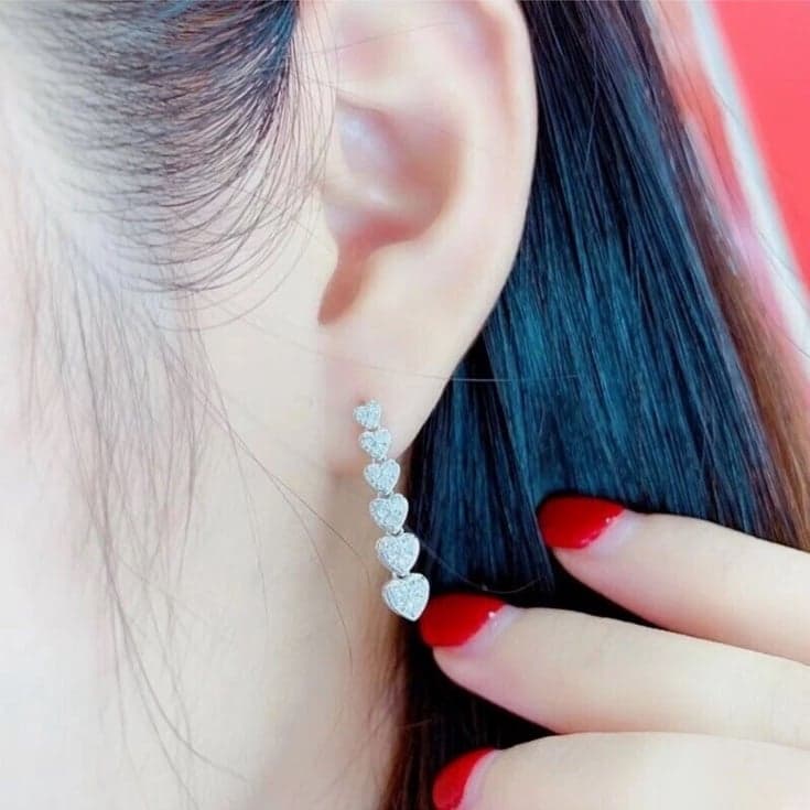 The 5 heart drop dangle earrings in 925 silver and lab created stones - Image 1