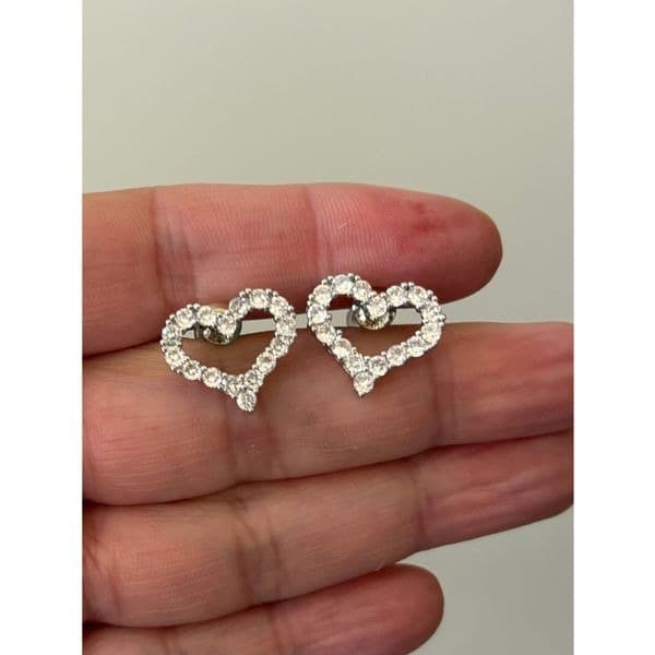 Heart stud earrings in 925 silver and lab created diamonds - Thumbnail 2