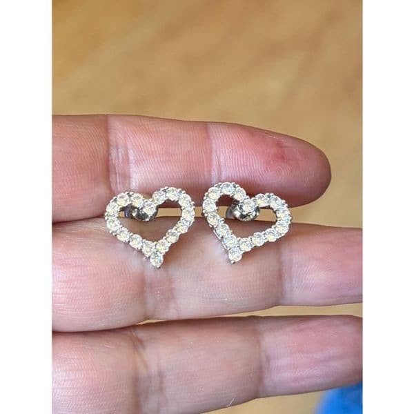 Heart stud earrings in 925 silver and lab created diamonds - Thumbnail 4