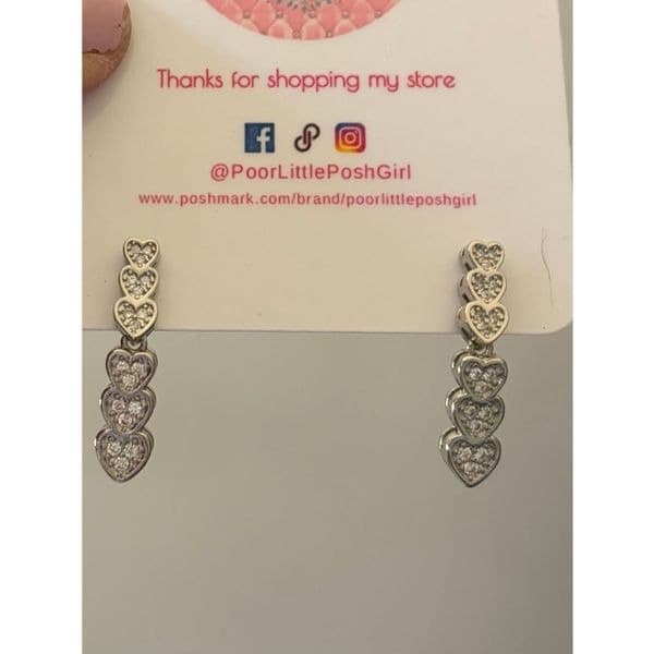 The 5 heart drop dangle earrings in 925 silver and lab created stones - Thumbnail 3