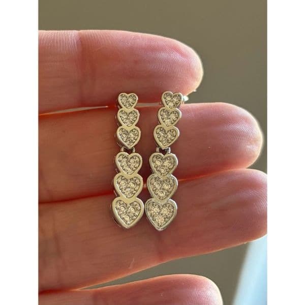 The 5 heart drop dangle earrings in 925 silver and lab created stones - Thumbnail 5