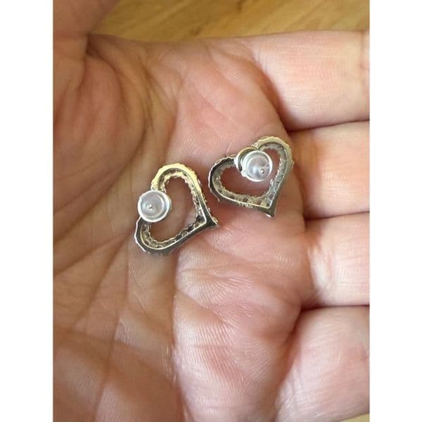 Heart stud earrings in 925 silver and lab created diamonds - Thumbnail 5